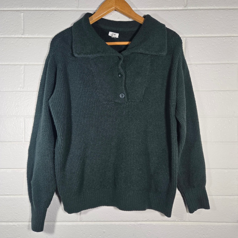 Aerie Cozy Up Oversized Waffle Knit Sweater Small Dark Green Henley‎ Pullover